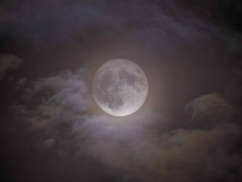La super Luna che fa capolino tra le nuvole