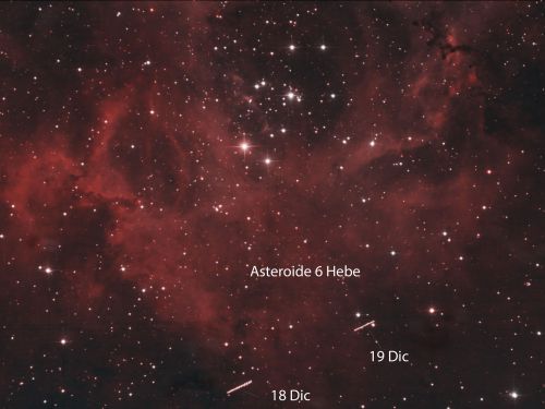Transito dell’asteroide 6Hebe nella Nebulosa Rosetta