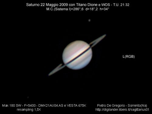 Saturno 22 Maggio 2009 Contitano e Dione e Wos