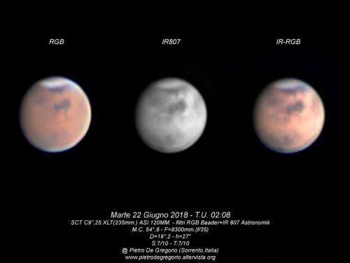 Marte con la tempesta di polvere del 22 Giugno 2018