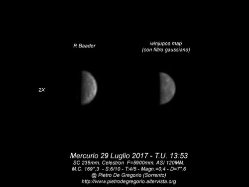 Mercurio nel canale rosso del 29 Luglio 2017