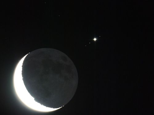 Luna + Giove e satelliti Galileiani