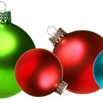Colored christmas glass balls isolated on white