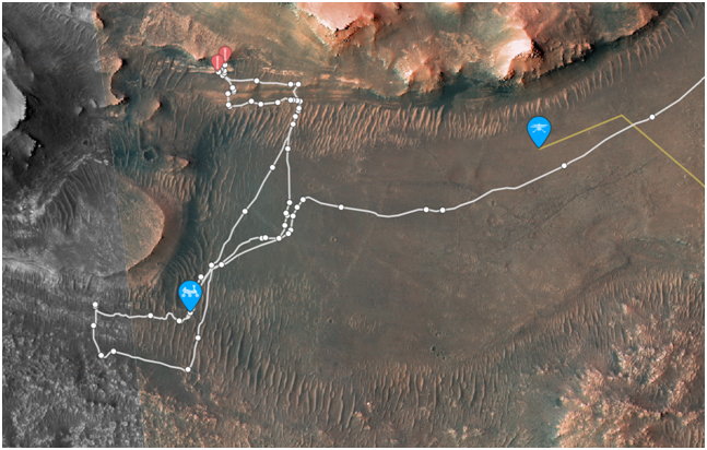 Mappa con gli spostamenti di Perseverance e Ingenuity aggiornata al 31 agosto (Sol 543)