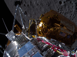 Odysseus passa sopra il lato vicino della Luna dopo l'inserimento nell'orbita lunare il 21 febbraio. Il lander fino al 21 febbraio ha goduto di ottima salute. Crediti: Intuitive Machine