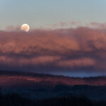 Osservazione Diurna. Luna piena che sorge tra le nuvole rosa 26 dicembre 2023 ore 16:30 Sila piccola, Calabria Nikon D7500 f /9 1/320s ISO 200 obiettivo 70-300 mm treppiedi Manfrotto. Credito Teresa Molinaro