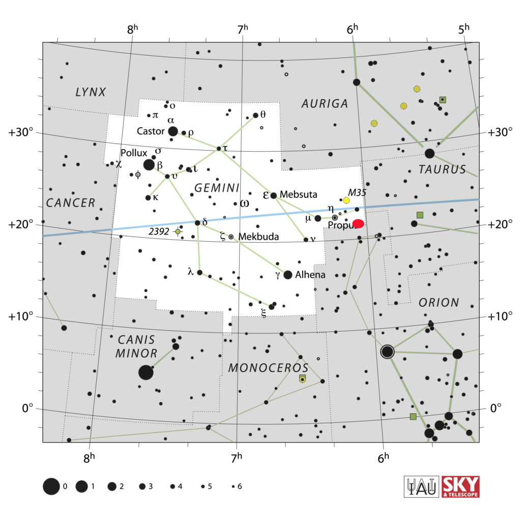 La posizione della nube di formazione
stellare AFGL 5180
AR: 06 08 53.98 - DEC: 21&deg; 38' 31.70''