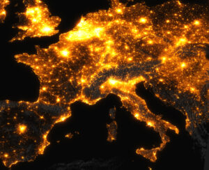 Mappa della distribuzione dell'inquinamento luminoso in Italia