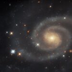 La ripresa del telescopio Hubble di UGC 11105 circondata da stelle più brillanti.