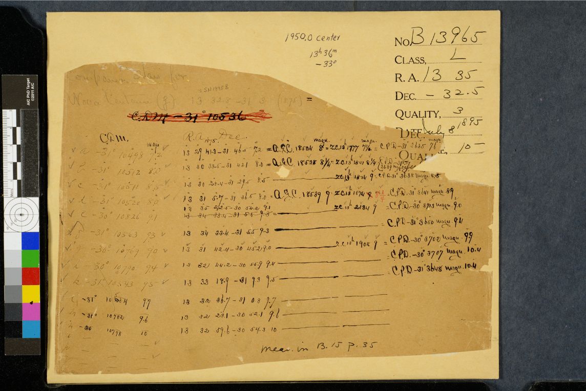 Brogliaccio della lastra B13965 relativo alla primissima immagine di scoperta della SN1895B.