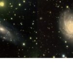 Immagini a tre colori di NGC 5236 (sinistra), IC 5332 (destra) e NGC 5253 (riquadro con bordo bianco). Credit: C. Tortora/VST-SMASH.