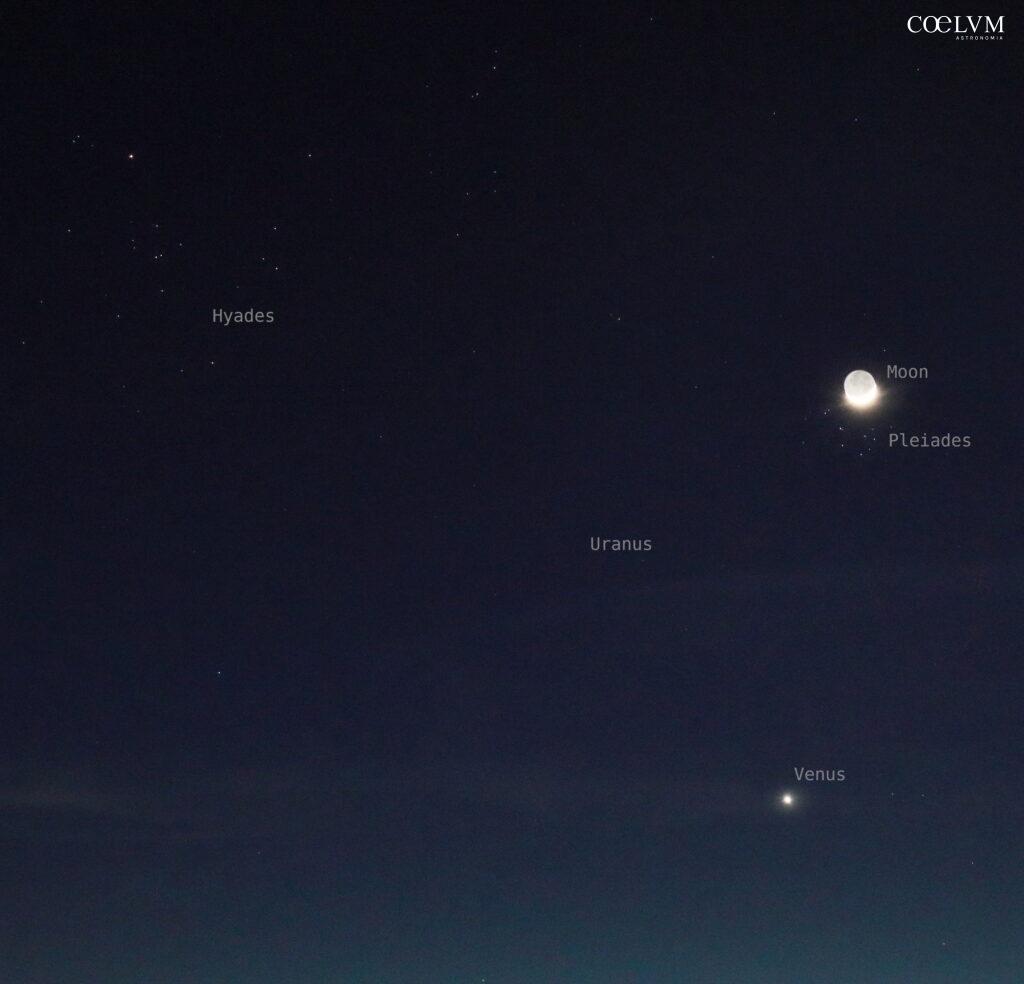 Congiunzione Luna-Pleiadi con Venere e Urano