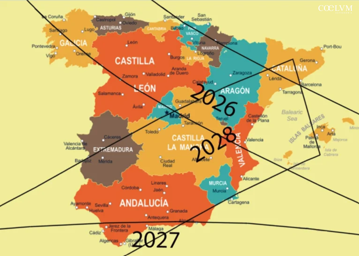 Spagna Capitale delle EclissiIl ciclo unico del 2026–2028