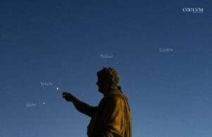 Congiunzione Venere-Giove sopra la statua di Nerone ad Anzio
