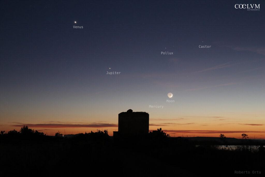 Allineamento planetario con la Luna e i Gemelli