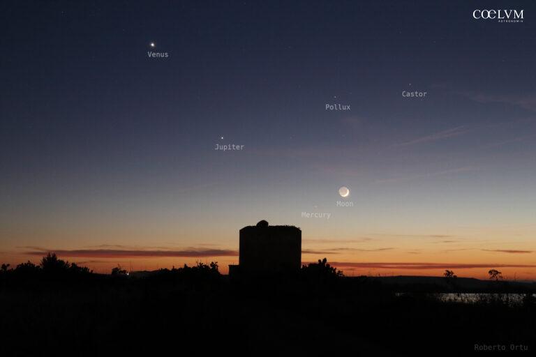 Allineamento planetario con la Luna e i Gemelli
