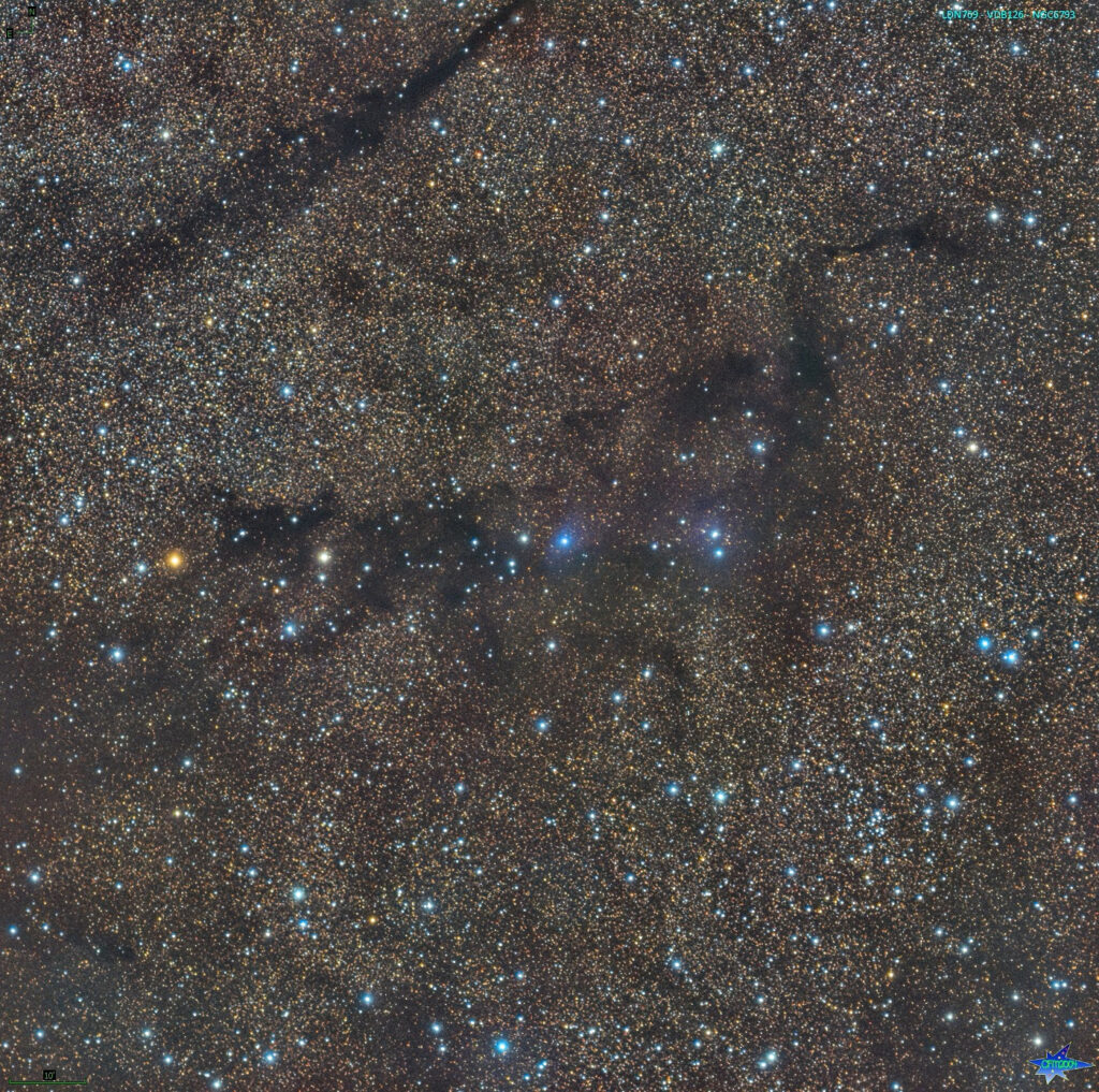 VdB126, LBN133, LBN768-769-772 "Loch Ness" nebula e NGC6793 nella Volpetta