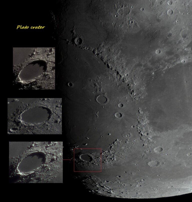 Plato crater: Le ombre svelano un cratere altamente frastagliato.