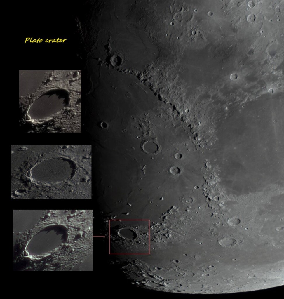 Plato crater: Le ombre svelano un cratere altamente frastagliato.