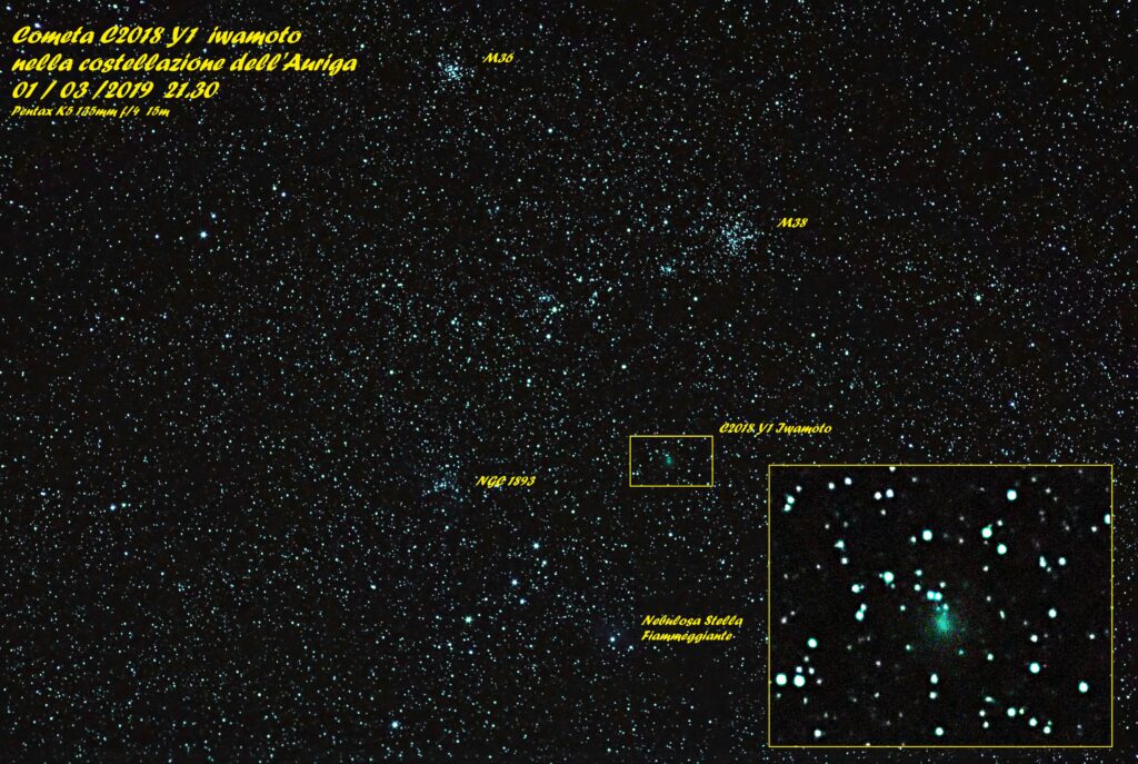 Cometa Iwamoto nella costellazione dell’Auriga