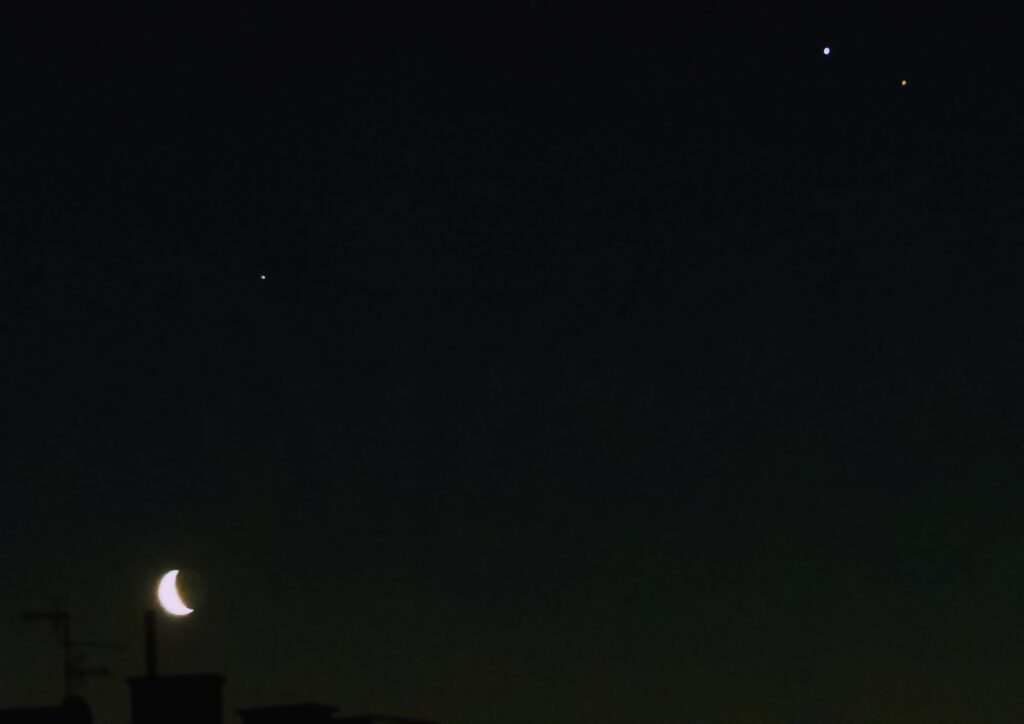 Luna, Saturno, Giove e Marte