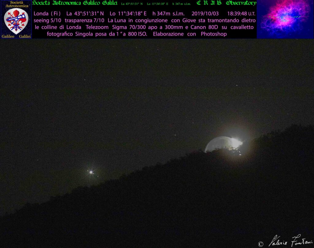 Congiunzione Luna-Giove al tramonto