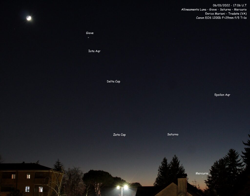 Allineamento Luna-Giove-Saturno-Mercurio