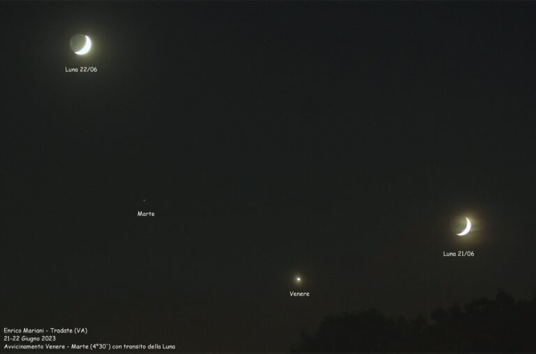 Avvicinamento Venere-Marte e transito della Luna