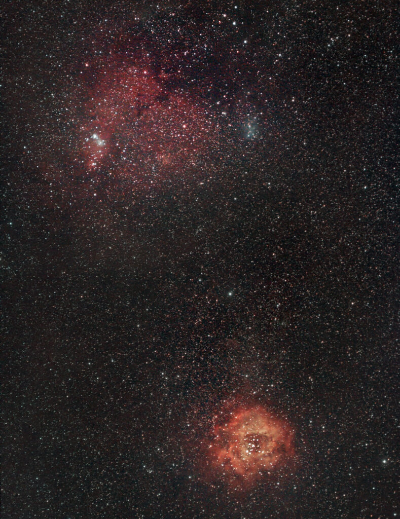 Grande campo tra la nebulosa Rosetta e la Cono