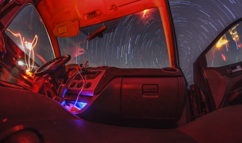 Startrail dentro un auto