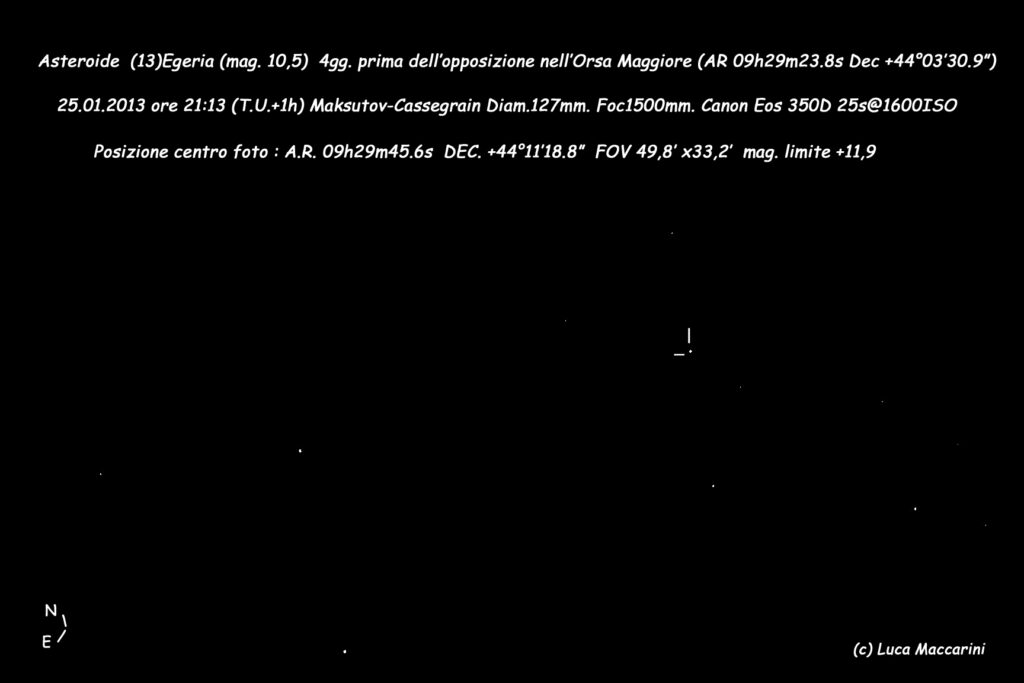 Asteroide (13)Egeria 4gg. prima dell’opposizione.