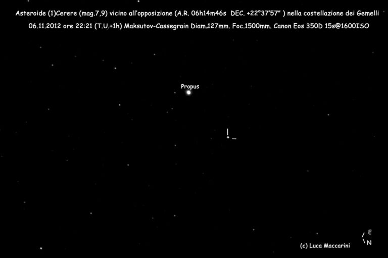 Asteroide (1)Cerere vicino all’opposizione.