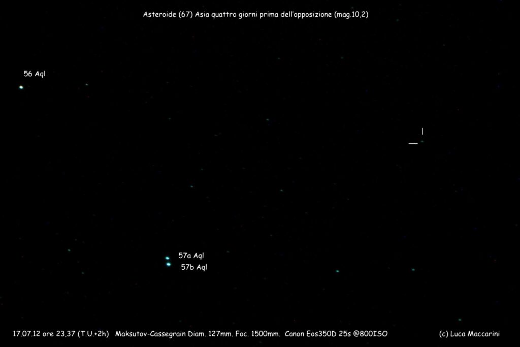 Asteroide (67)Asia  4 giorni prima dell’opposizione.