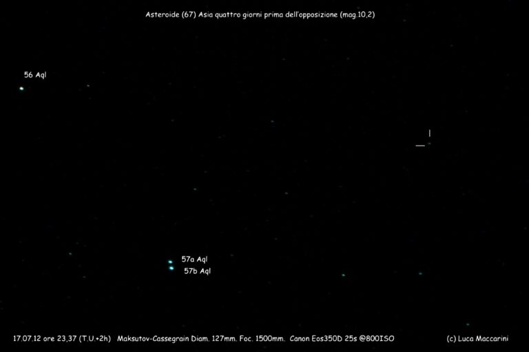Asteroide (67)Asia  4 giorni prima dell’opposizione.