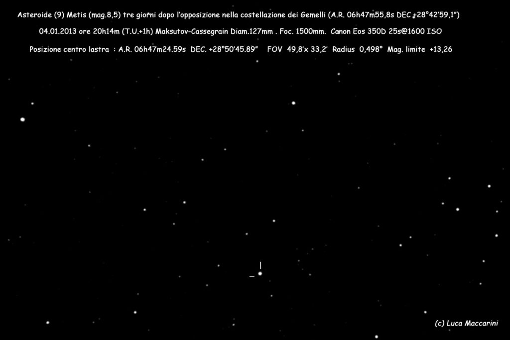 Asteroide (9)Metis 3gg. dopo l’opposizione.