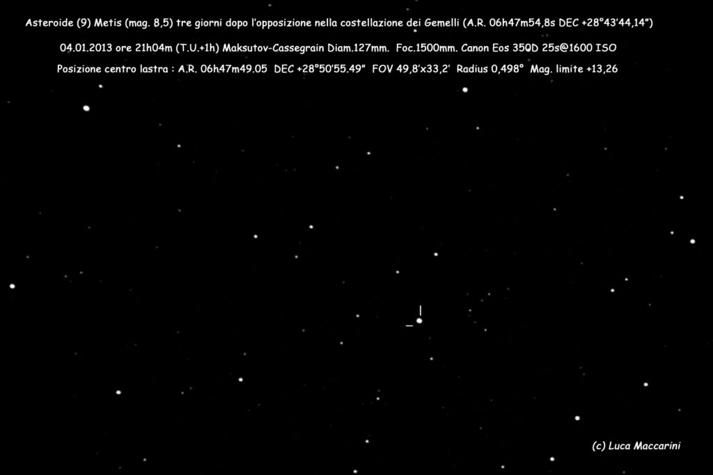 Asteroide (9)Metis 3gg. dopo l’opposizione.