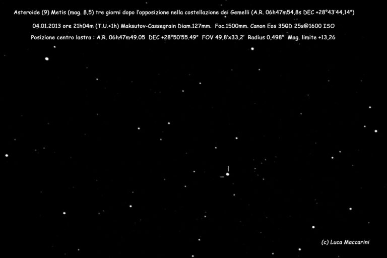 Asteroide (9)Metis 3gg. dopo l’opposizione.