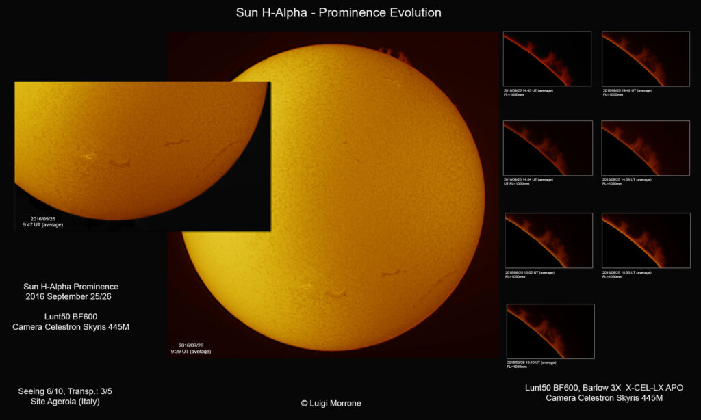 Ripresa Solare in H-alpha-Evoluzione Protuberanza Solare