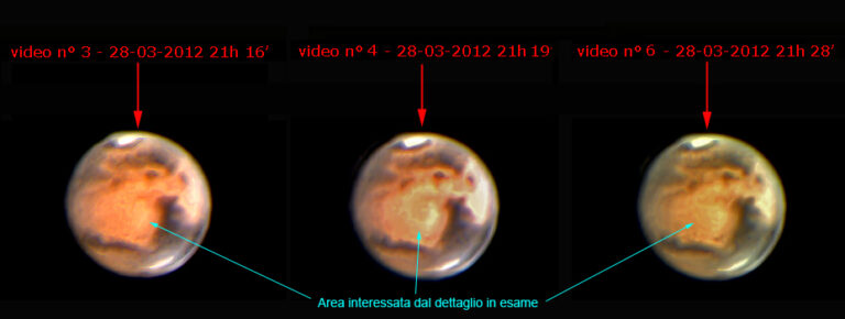 Marte con un presumibile fenomeno luminoso o banchi di nuvole su Arabia Terra