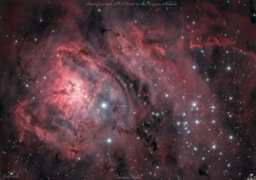 Clessidra e NGC6530 nella nebulosa Laguna (M8 NGC6523)