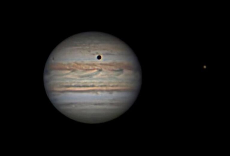 Giove con Europa ed il transito di Ganimede e la sua ombra sul disco del 26 Giugno 2020