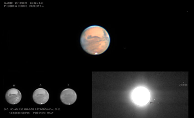 Marte con Phobos e Deimos