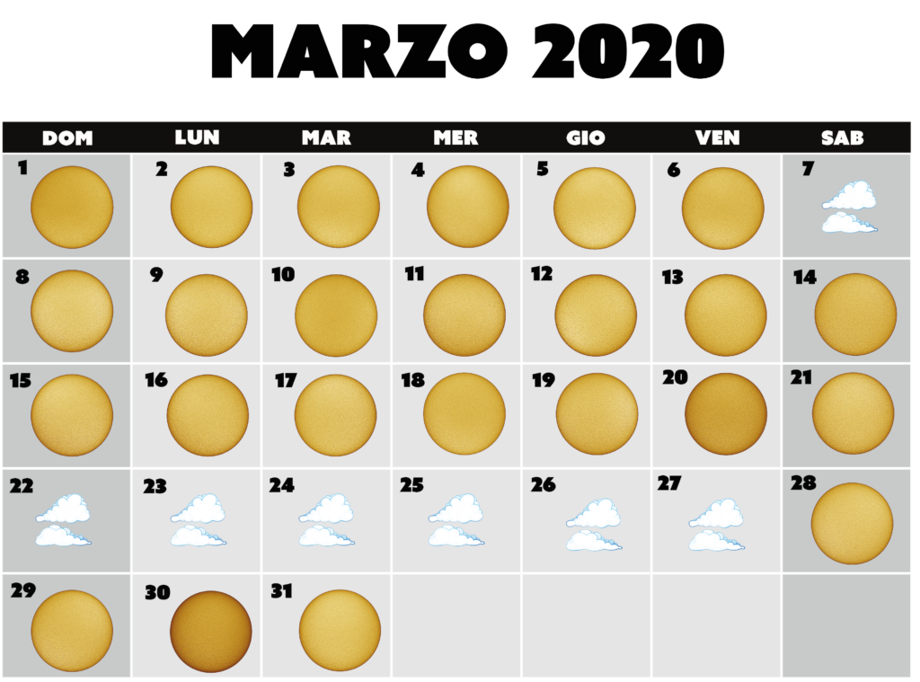 Mio personale calendario solare del mese di marzo 2020