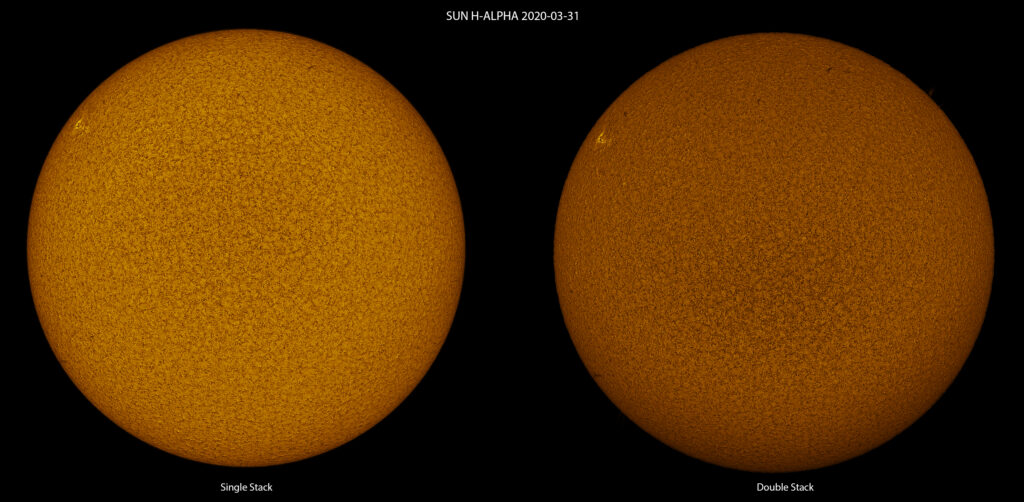 Sole in H-alpha Single Stack vs Double Stack