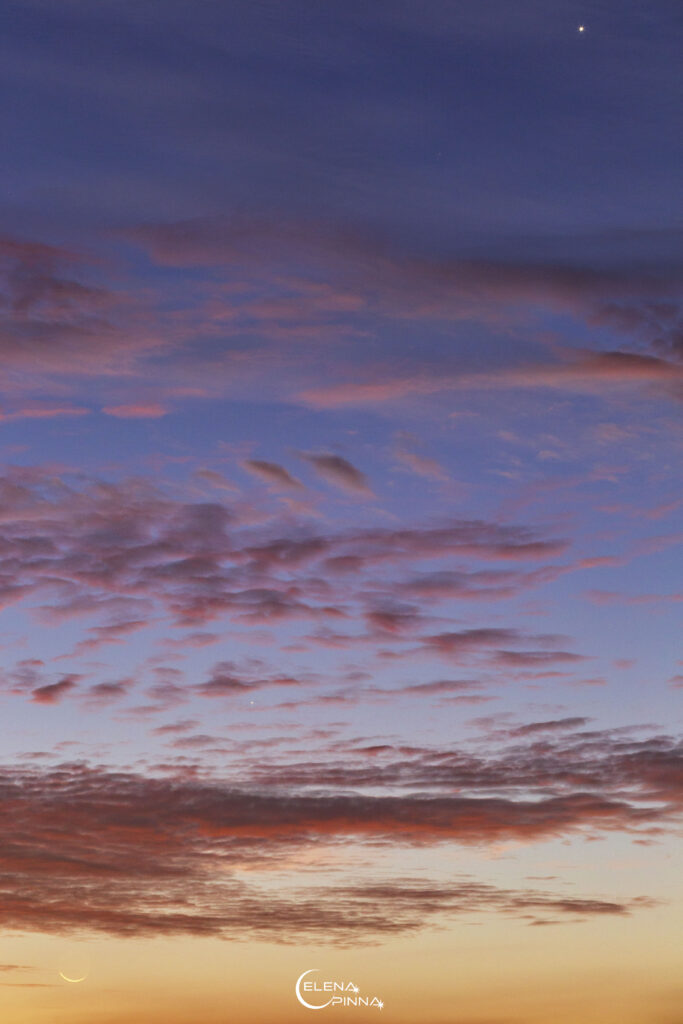 Falce Luna in congiunzione con Mercurio e Venere